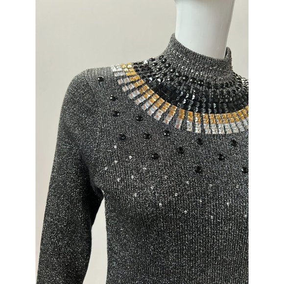 Investments Jeweled Neck Sweater  Large Black  Vintage Cotton Poly Blend - Picture 3 of 16